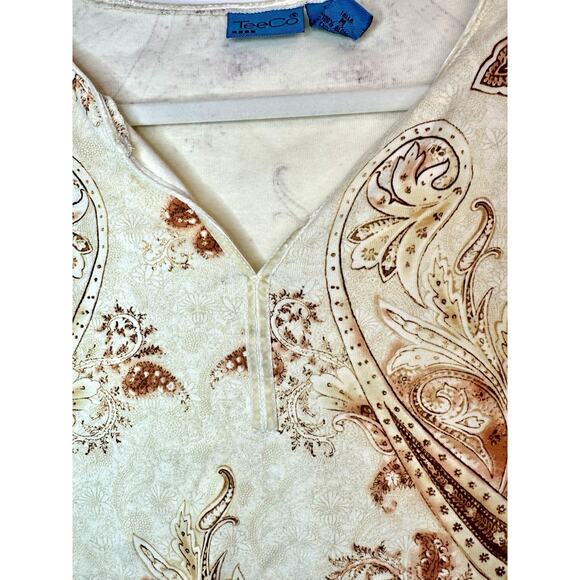 Vtg Y2K Tan & Brown Paisley Blue Size Medium With Velvet Accents Boho Western - Picture 2 of 6